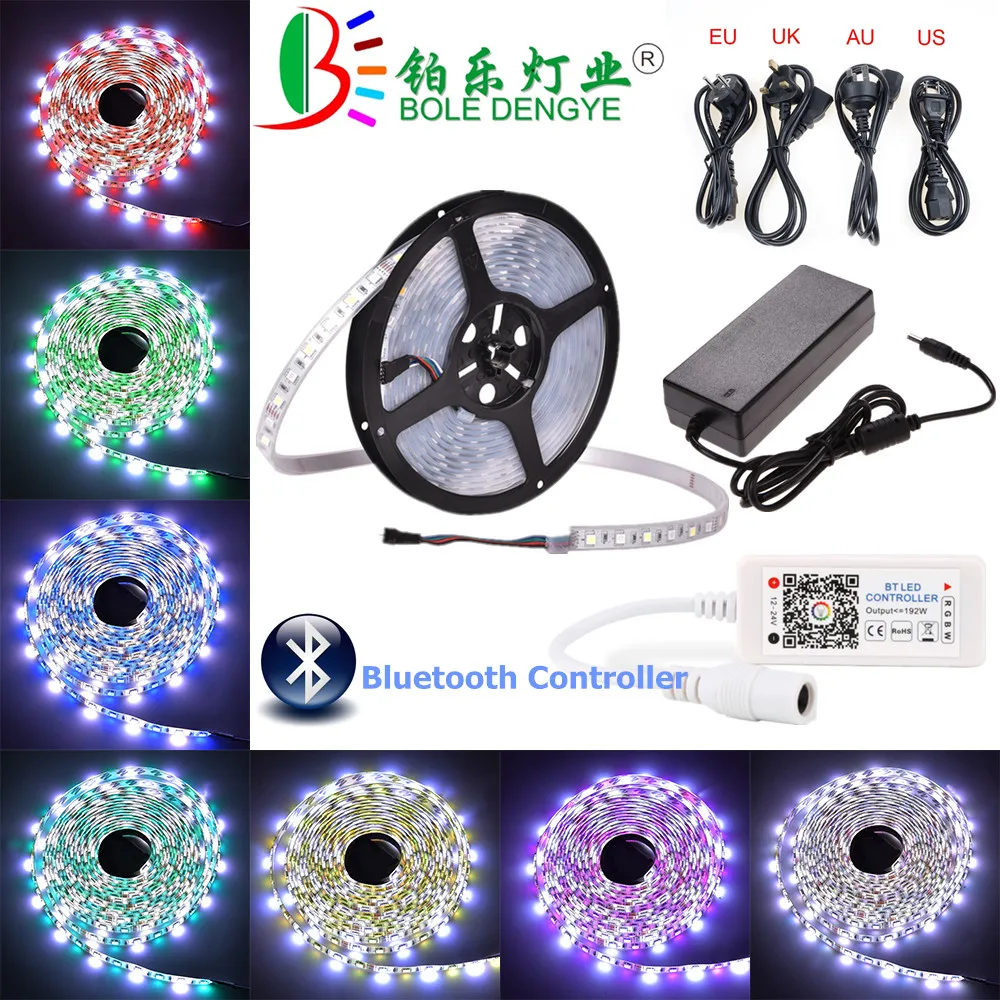 

5M IP20 IP65 IP67 RGBW RGBWW LED Strip SMD 5050 12V 60 leds/m Waterproof Flexible Tape Ribbon+Bluetooth Controller+12V 5A Power