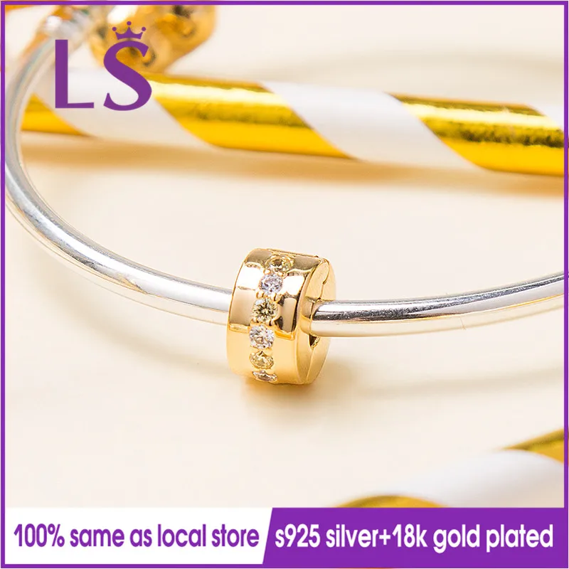 

LS 2018 New 100% Gold Yellow Shining Path Clip Charm Fit Original Bracelets Pulseira Encantos Beads DIY Jewelry Gifts N