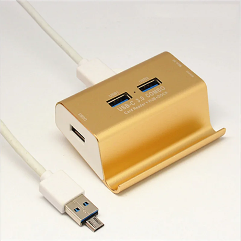 Nworld Универсальный type-C до 3 порта USB 3,0 концентратор Combo алюминиевый сплав держатель телефона кардридер концентратор для ноутбук планшет