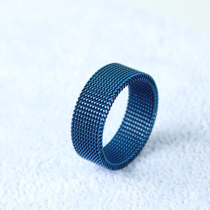 

8mm men's stainless steel mesh ring, blue couple ring, exquisite fashion jewelry