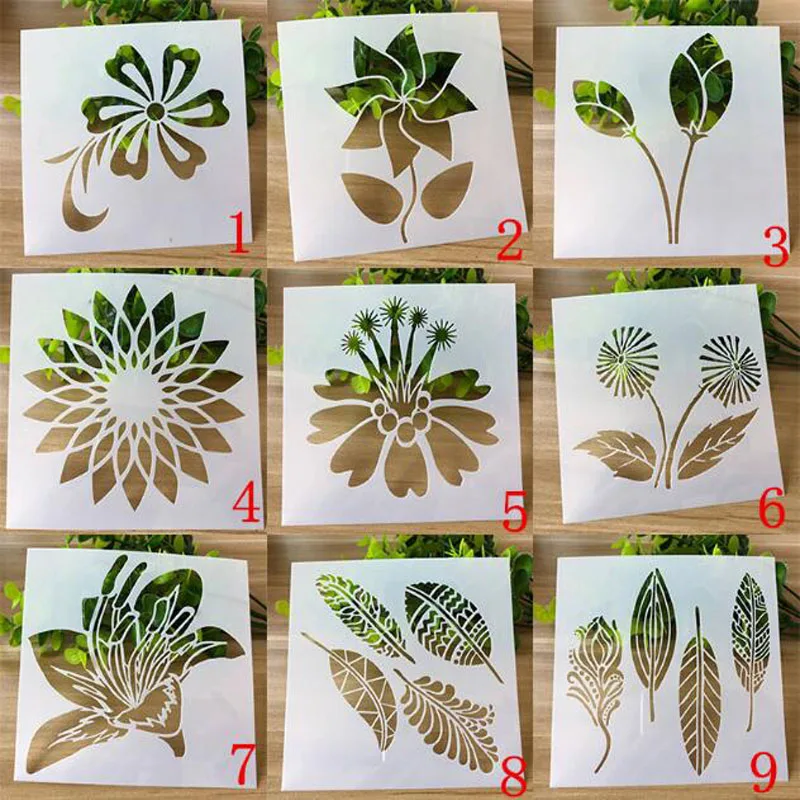 

9pc Stencil Bullet Journal Openwork Flower Painting Template DIY Embossing Craft Accessories Sjablonen For Scrapbooking Decor