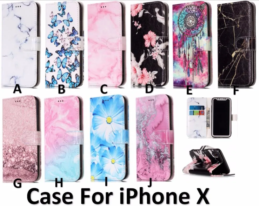 30 шт. из искусственной кожи чехол-бумажник чехол для iPhone X/8/8 plus/7/7 plus/6s/6 plus/5S/SE/5C(полиуретан) с откидной крышкой чехол с мраморным узором бабочка чехол