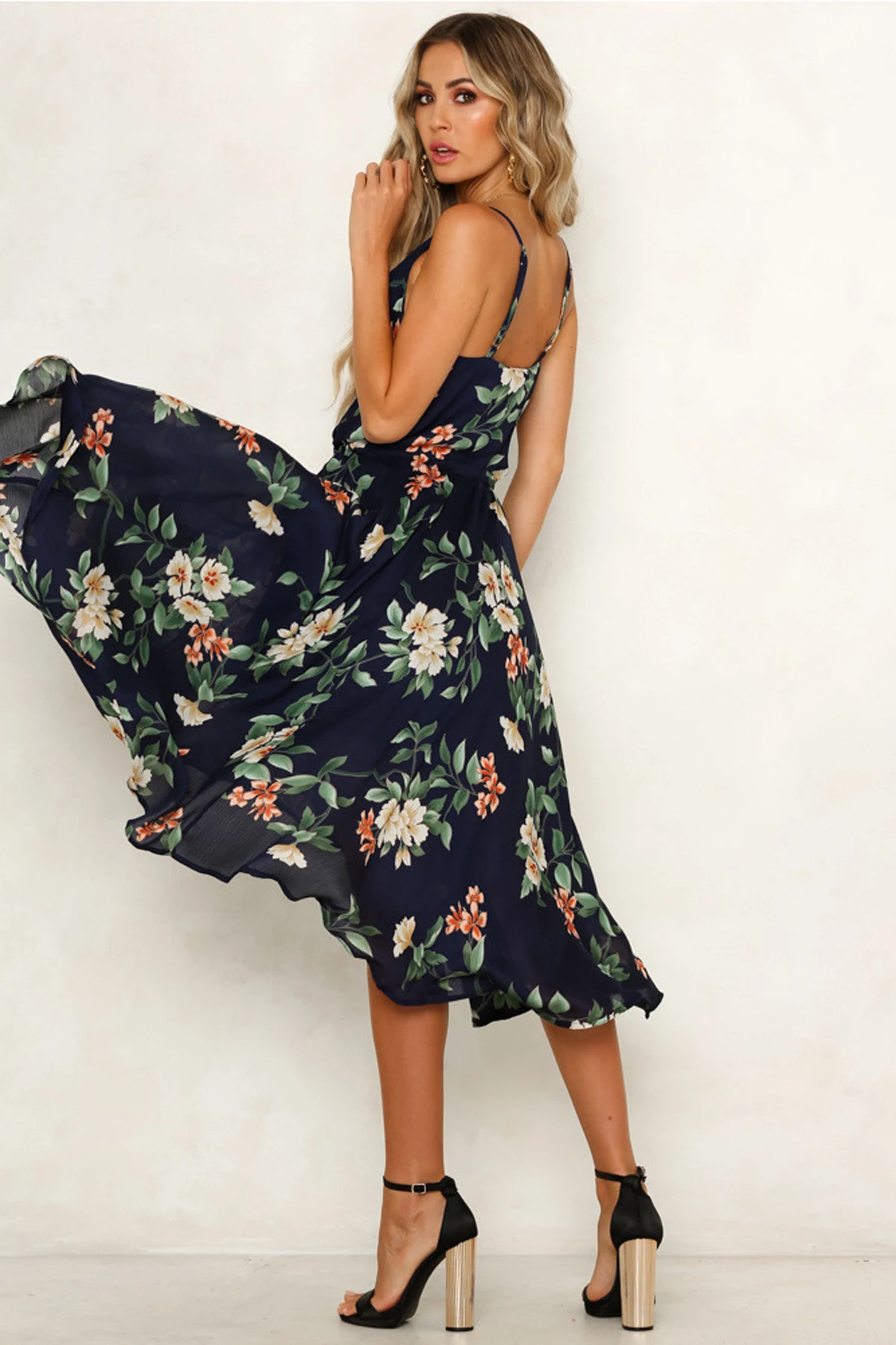 Летнее женское Бохо без рукавов свободное платье миди модное цветочное вечернее пляжное платье