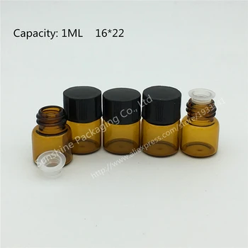 

50pcs 1ml Small Amber Glass Vials Bottles Containers with orifice reducer & black cap for essential oil sample perfumes