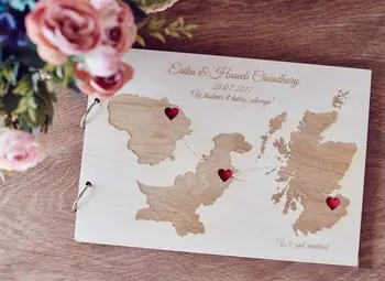 

Custom wood wedding guest book,rustic album laser engraved,states and countries guest book,Travel Wedding guest book Love Map
