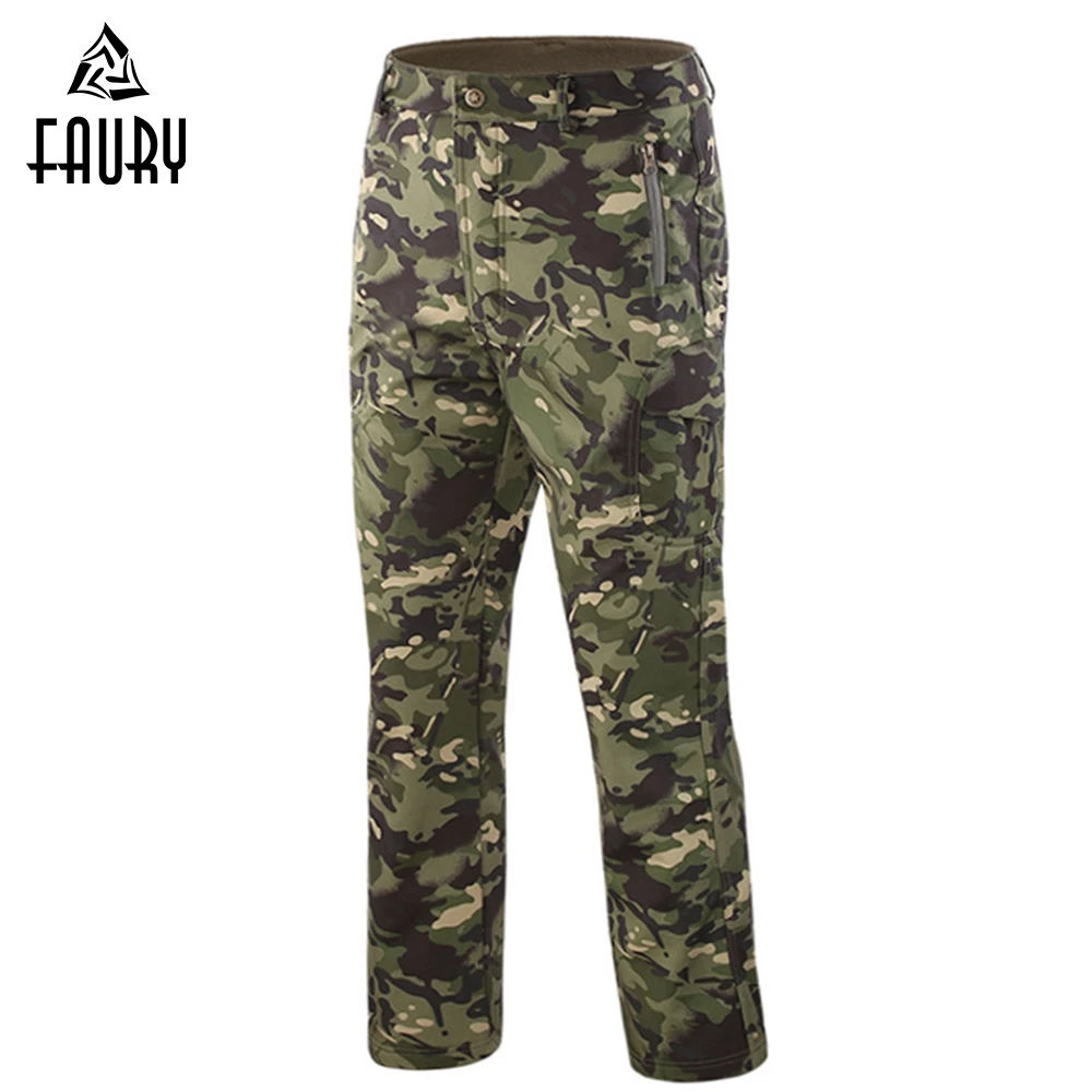 

Men's Military Uniforms Pants Green MC Camouflage all-terrain CP Winter Soft Shell TAD Style Warm Tactical Trousers
