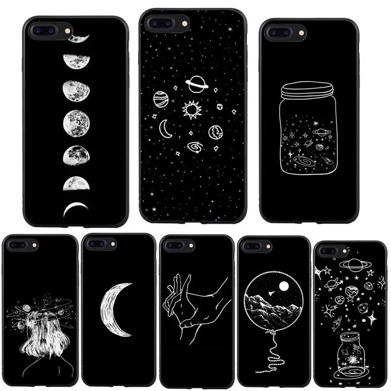 Силиконовый чехол с рисунком космонавта для iphone 7 черный милый кот любовь точка