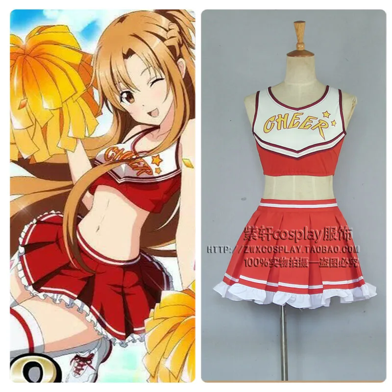2016 Sword Art Online Cheerleader Asuna Cosplay Costume Uniform Outfit