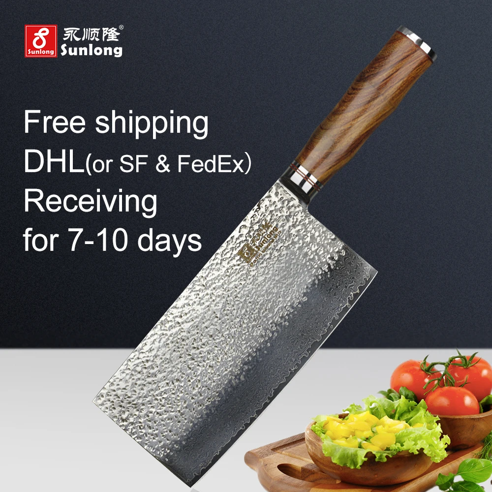 Sunlong 7 дюймов шеф-повар ножи дамаск стали Китайский Тесак высокого качества VG10 стали core овощей/мясо ножи