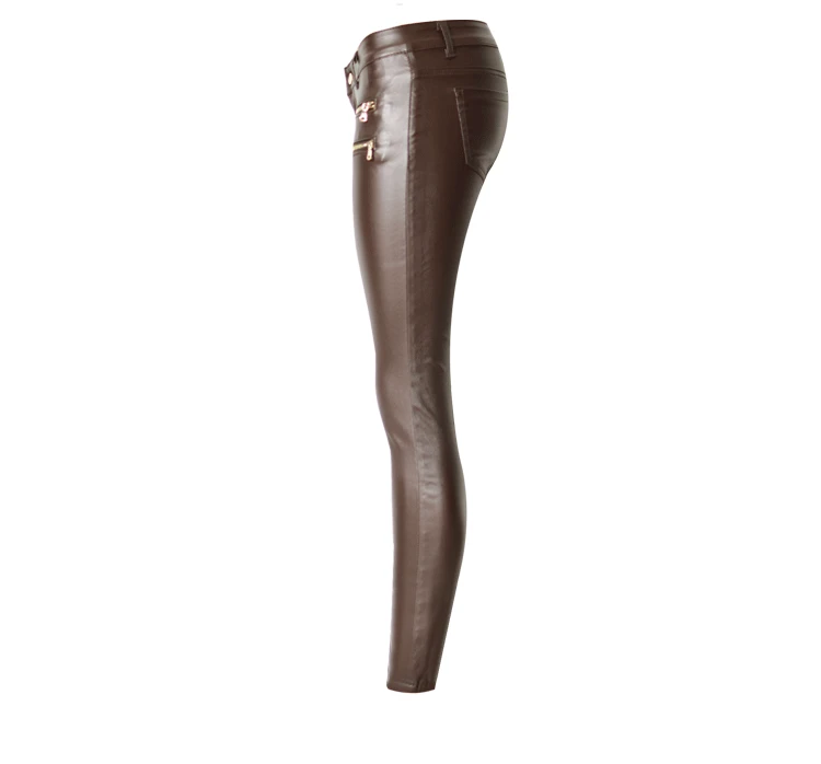 New Fashion Women's Brown Low-waist Elastic Pencil Pants Trousers Sexy Tight PU Coating imitate Leather Pants with Plus Size (11)