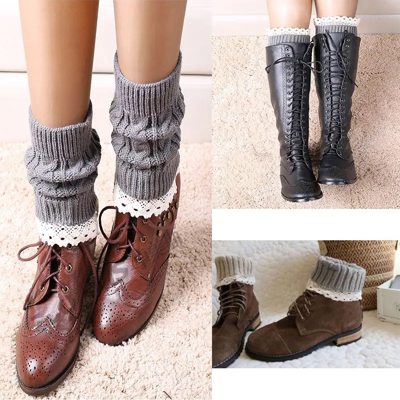 Delicate Women Knitting Twist Boot Cuff Short Leg Warmers Retro Crochet