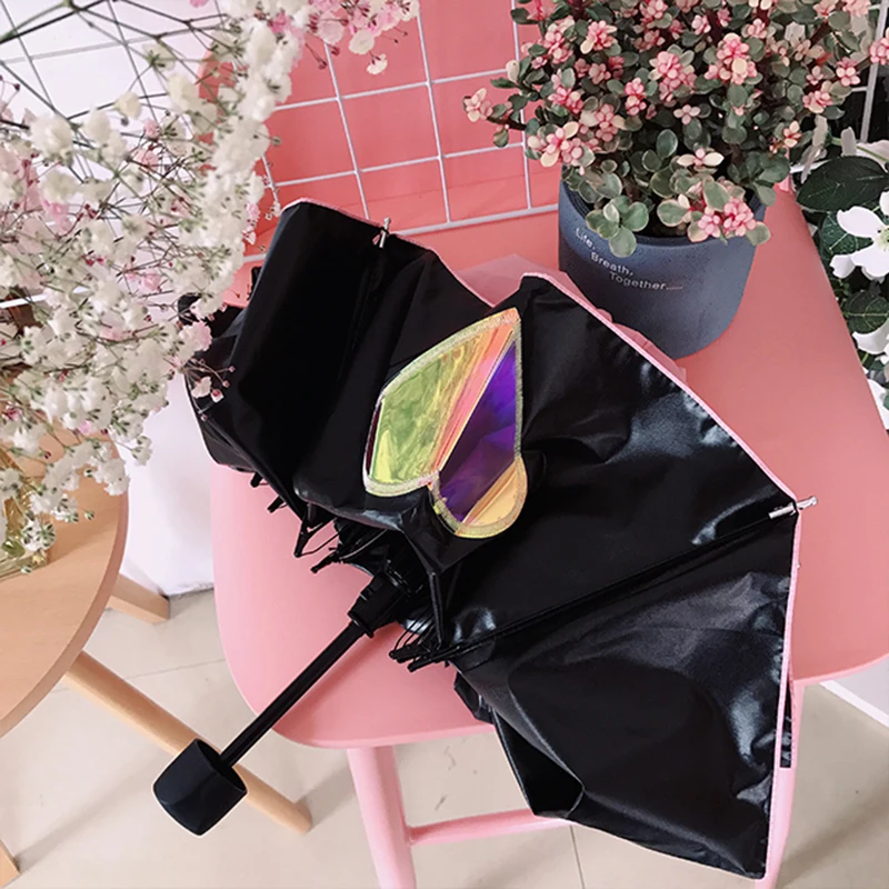 

Cute pink love laser girl heart sun umbrella black glue uv shield windshield soft umbrella umbrella sunshade umbrella