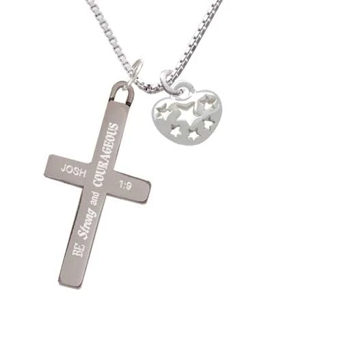Small Heart with Cut Out Stars - Strong and Courageous - Cross Necklace (1)