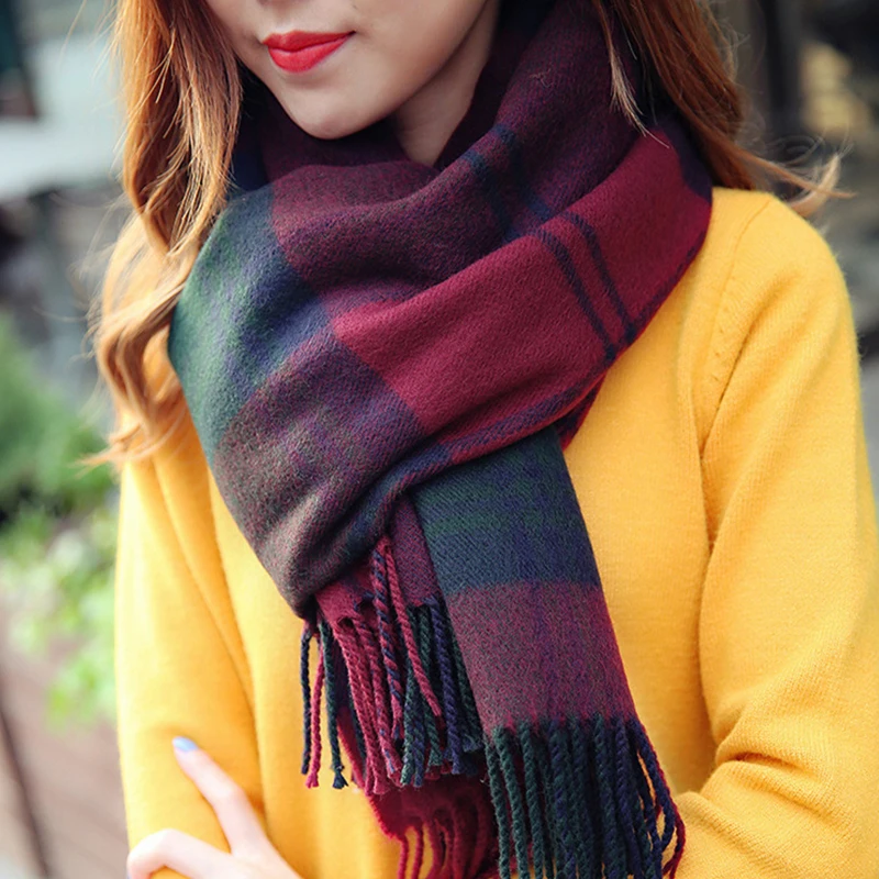 Mingjiebihuo Новый Модный осенне-зимний толстый теплый шарф пара двойного назначения клетчатый шарф плюс длинный абзац