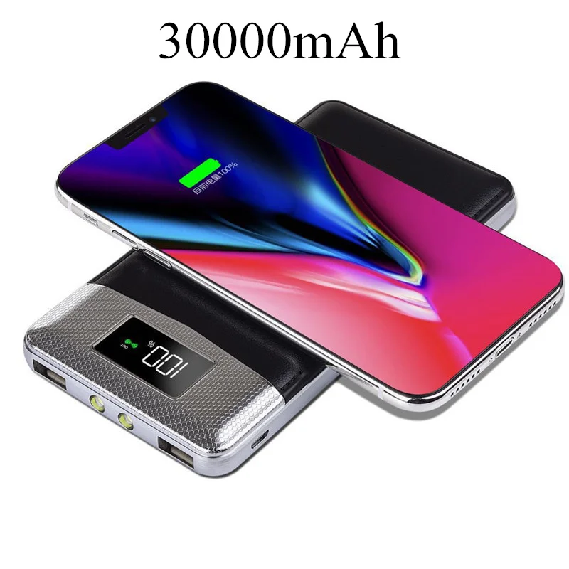 Топ 30000 mAh QI Беспроводное зарядное устройство power Bank для iPhone samsung Внешний аккумулятор с двумя usb-портами зарядное устройство беспроводной вне...