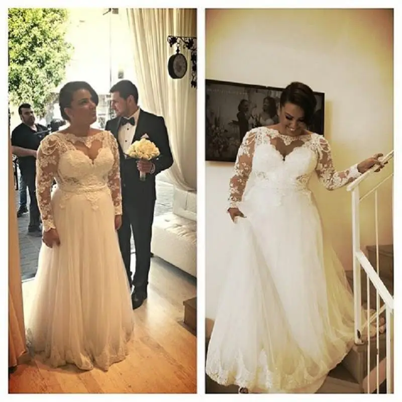 

African Vestidos De Boda Sheer Applique Lace Black Girl Women Bridal Dresses Handmade Plus Size Wedding Dress Long Sleeve 2020