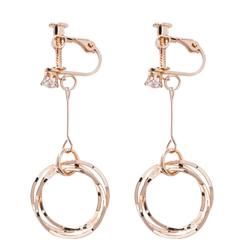 

Fashion Double Loop Clip Earrings without Piercing For Women Long Earrings High Quality Statement Wedding Jewelry Wholesale