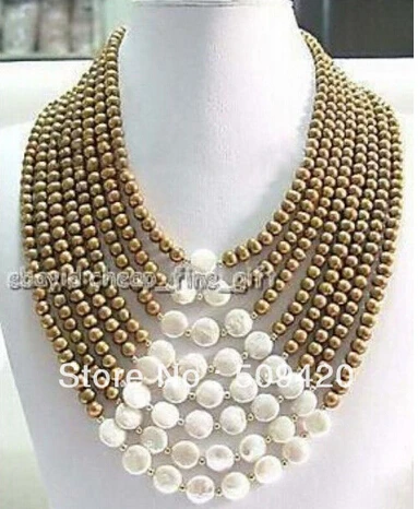 811 Free Shipping aaa00606+++6-7MM Chocolate FW Pearl &amp Coin 8 Rows Necklace | Украшения и аксессуары