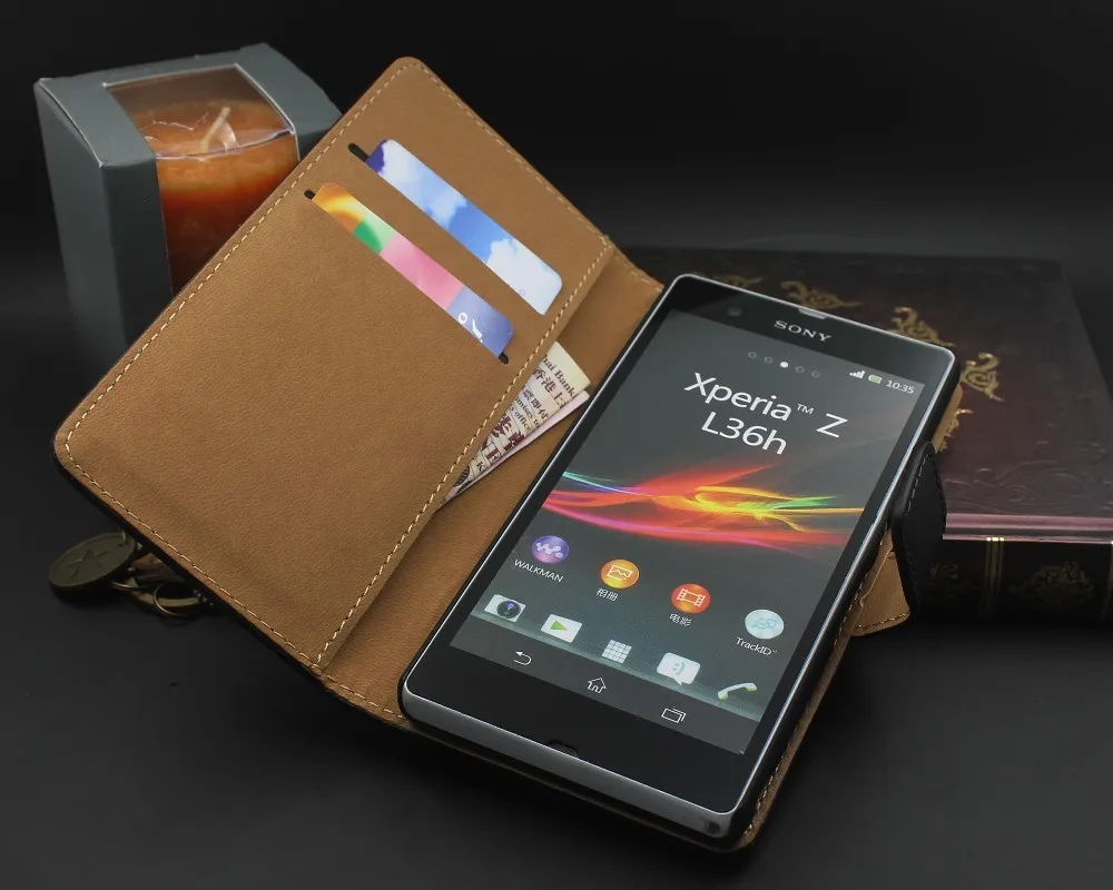 Чехол из натуральной кожи для SONY Xperia Z L36h C6603, чехол для телефона, кошелек, стильный дизайн с подставкой и отделением для карт, для SONY l36h, чехол s