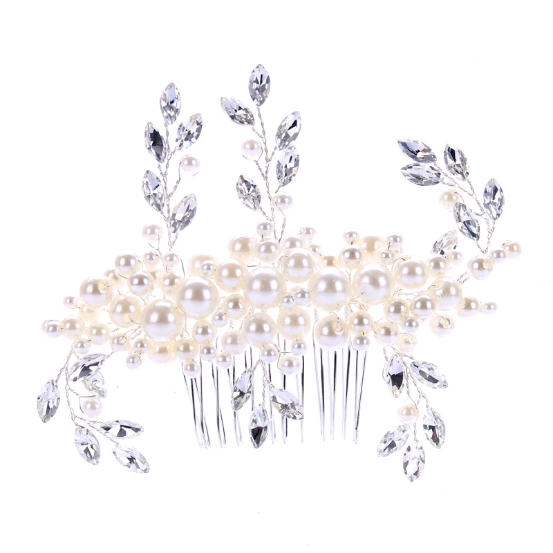 

Fashion Handmade Simulated Pearl Women's Hair Combs Crystal Wedding Hair Accessories Bride Tiara Headpiece Hair Jewelry Ornament