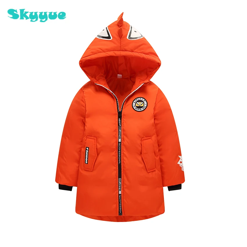 

Girls white duck down coats girl winter 2018 cartoon dinosaur shape kids winter tops boys parka zipper hooded coat