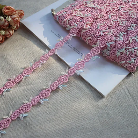 

1.5cm 0.59" Wide (5Yards/lot)Water Soluble Lace,Embroidery Venise Lace Trim in Deep Pink+Rinbow for Wedding Gown, Costume Design