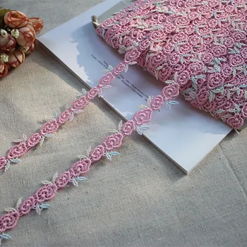 

1.5cm 0.59" Wide (5Yards/lot)Water Soluble Lace,Embroidery Venise Lace Trim in Deep Pink+Rinbow for Wedding Gown, Costume Design