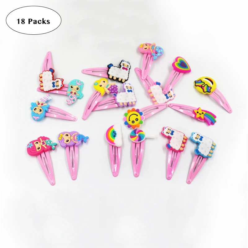 

2019 New Kids Cute Llama Headwear Mermaid Rainbow Hairclips Set PVC Panda Hair Pin Baby Girl Princess Barrette Hair Accessories