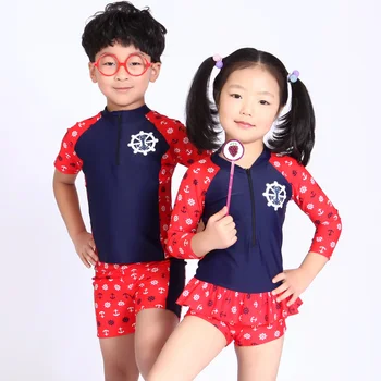 

Boys and Girls Print Two pieces Swimwear with Caps Girl Long Sleeved Swimsuit Children Bathing Suit Beachwear for 4-13 Years Old