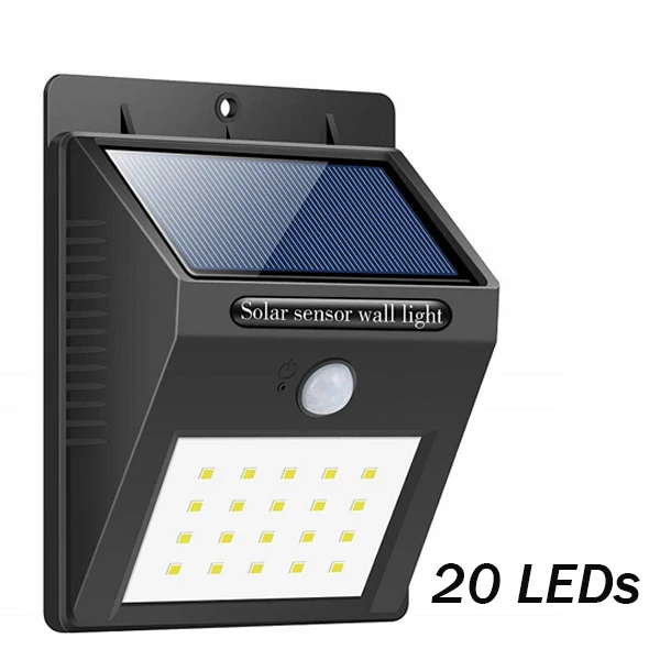 20 LED White Light Светодиодный светильник на солнечной батарее с датчиком движения, лампа на солнечной энергии для украшения сада, водонепроницаемый уличный светильник, супер яркий настенный светильник для безопасности - Испускаемый цвет: 20 LED White Light