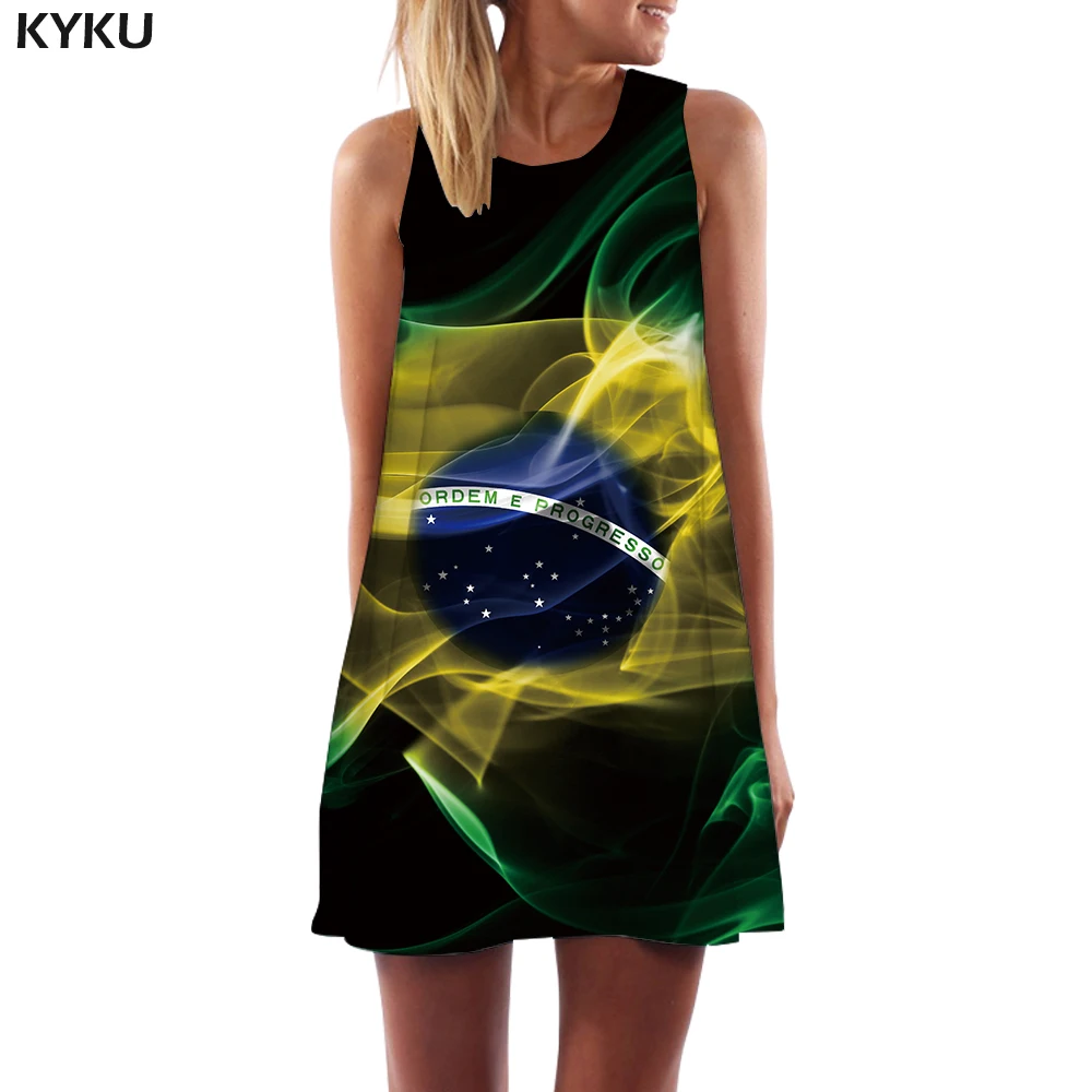 KYKU Брендовое платье с бразильским флагом для женщин, бразильское офисное платье Harajuku, 3d принт с героями мультфильмов, вечерние платья в винтажном стиле, пикантная Женская одежда, летняя одежда