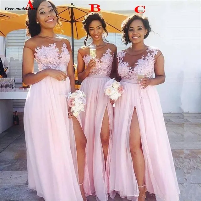 Розовое пляжное платье для подружки неветы длинное сексуальное ТРАПЕЦИЕВИДНОЕ боковое платье с круглым вырезом и аппликацией великолепные свадебные платья для вечеринки дешево