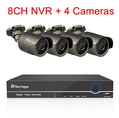 8CH NVR and 4 Camera Techage H.265 8CH 1080P HDMI POE NVR комплект CCTV система безопасности 2.0MP ИК наружная аудио запись IP камера P2P комплект видеонаблюдения - Цвет: 8CH NVR and 4 Camera
