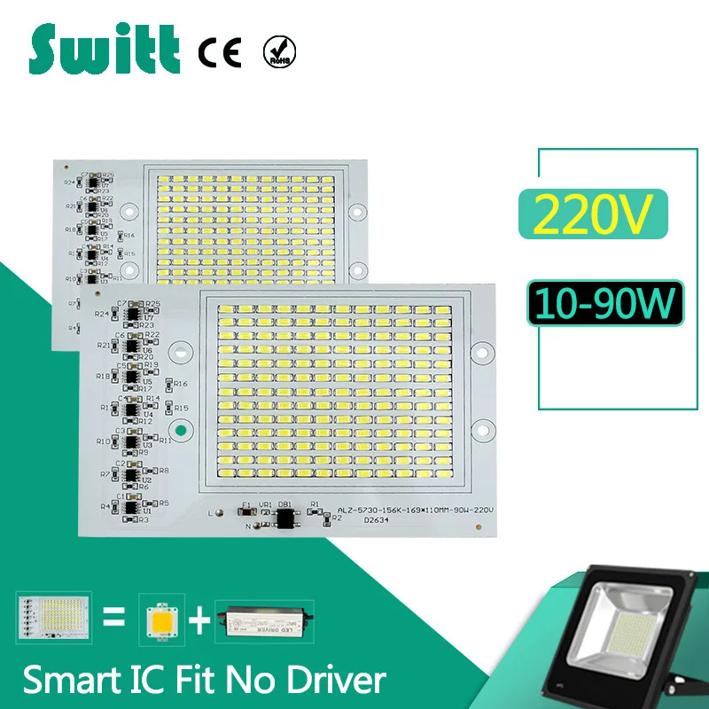 

LED Chip 10W 20W 30W 50W 90W 240V 220V Smart IC led lamp driver free For Outdoor FloodLight Cold Warm White