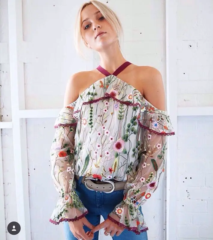 

2019 new arrive flower Embroidery shirt/blouse