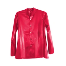 Латекс с длинными рукавами женский красный топ с пуговицами сексуальные тугие рубашки латекс крутой Размер XXS-XXL