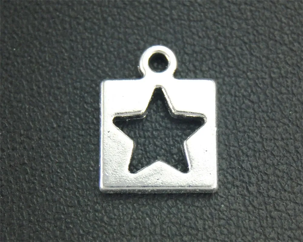 50pcs Silver Color Hollow Out The Star Square Charm DIY Jewelry Findings Accessory 14X10mm A1856