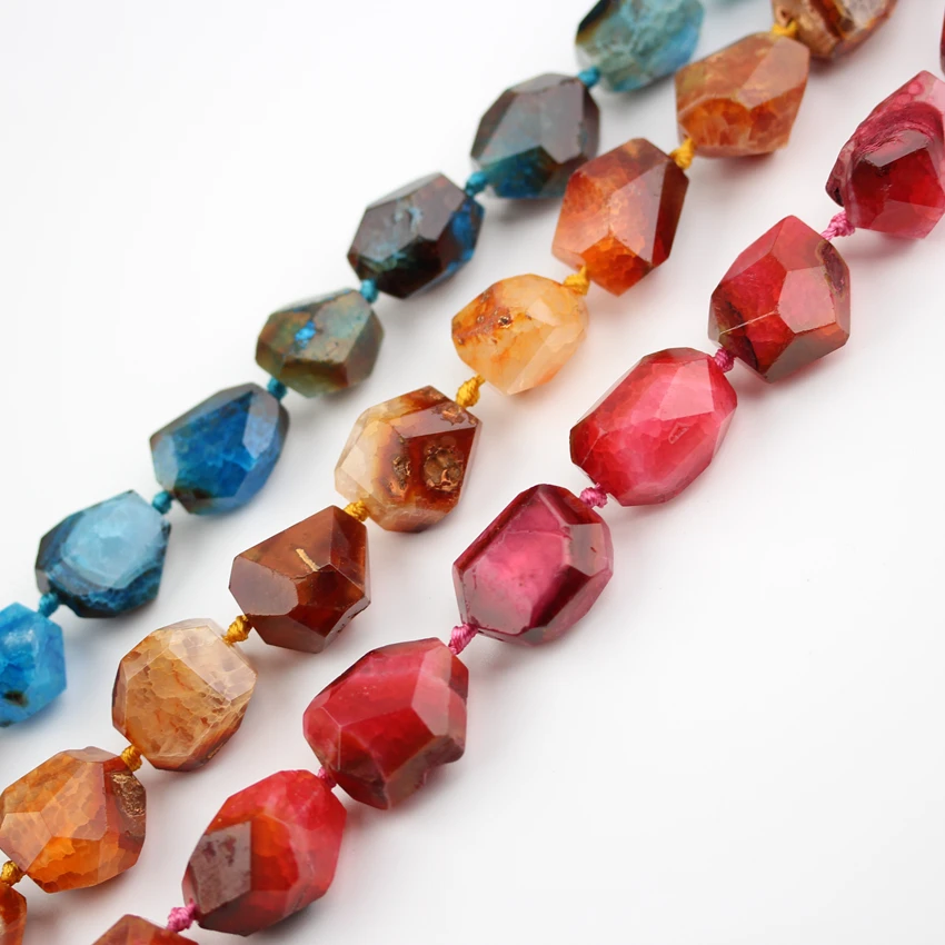 

Faceted Nugget Agates Drilled Loose Beads DIY Necklace strand,Dyed Dragon Veins Agates Stones Cut Slab Beads Charms Cabochons