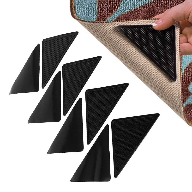 

2Pairs Non-Slip Silicone Grippers Rug Carpet Mat Anti Skid Corners Pad for Bathroom Kitchen Mats Fixed Living Room Mat Grippers