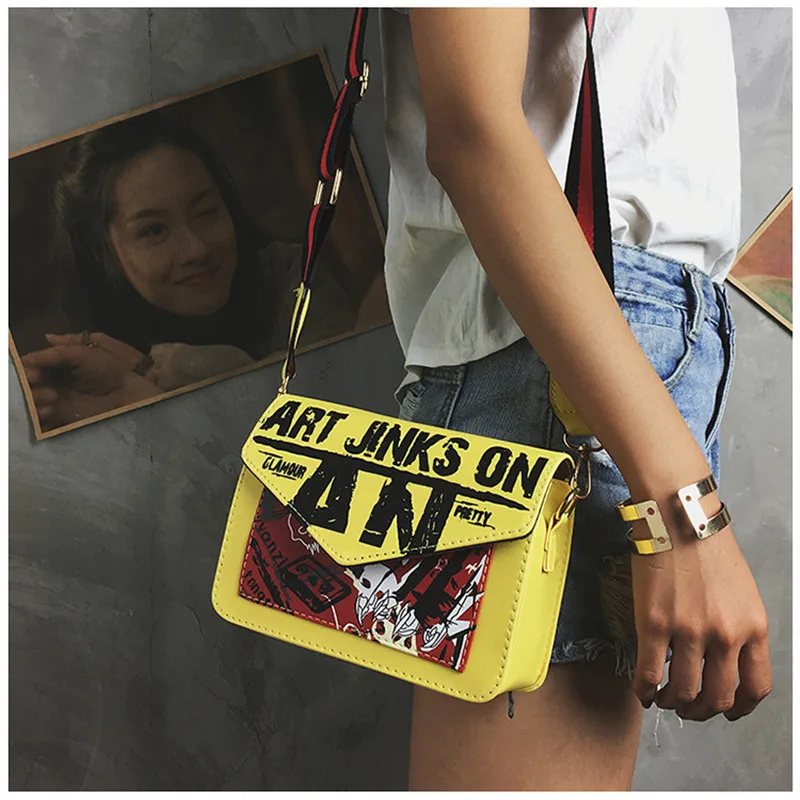 Женские сумки с буквенным принтом, сумки с магнитной пряжкой, женские сумки через плечо, сумка-мессенджер для телефона, сумка для монет - Цвет: Цвет: желтый