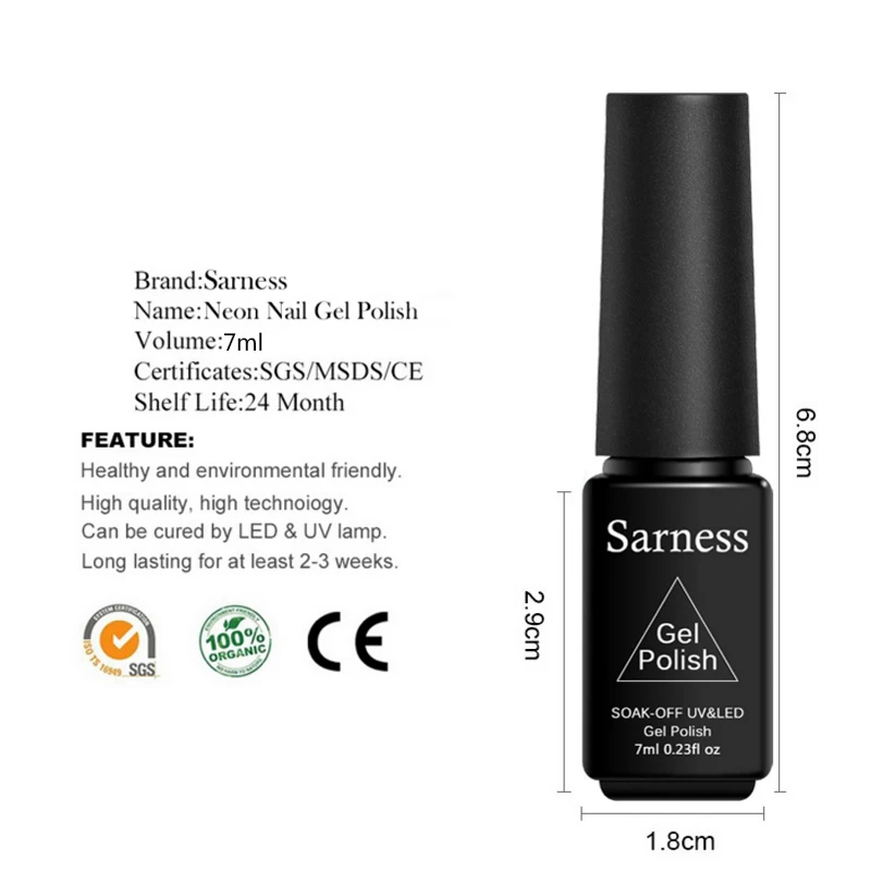 Sarness неоновые UV гель лак для ногтей Soak Off Красочные Лак Блеск глазурь Книги по