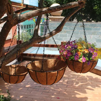

20/25/30/35/40cm Flower Hanging Basket Wrought Coconut Flowerpot Rattan Decorative Pots Wall Iron Garden Planter Balcony Deco