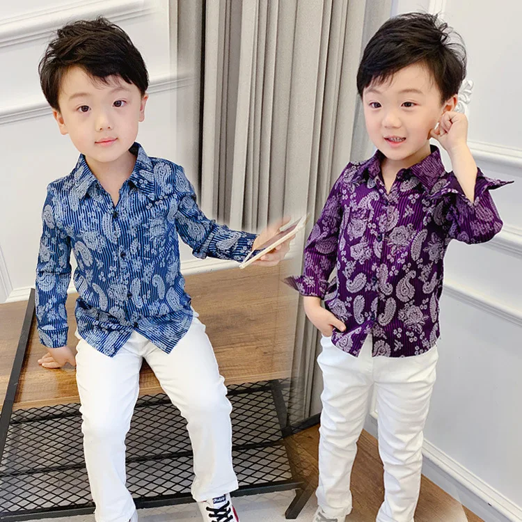 

The new children han edition boys long sleeve shirt flower shirt beach baby blouse Fashion boys shirts long sleeve ALI 322