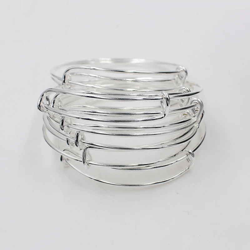 Cheap Wholesale Silver Expandable Wire Bangle Bracelet 50mm/58mm size 10 pcs/lot Fashion Jewelry