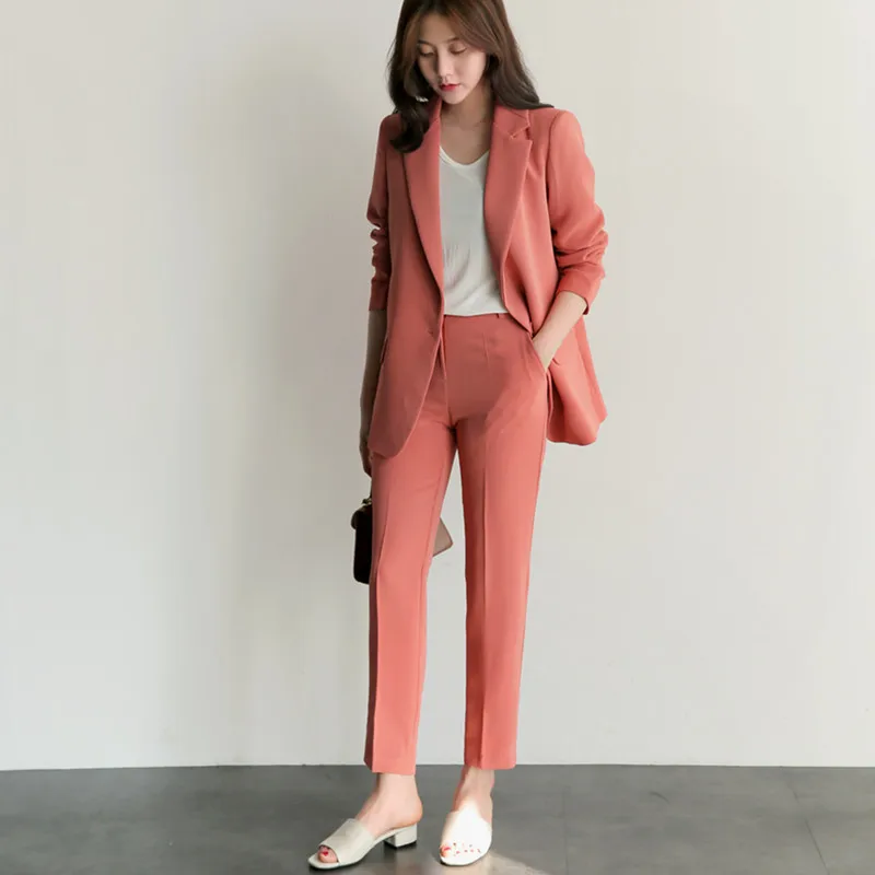 High Quality Fashion New Business Pant Suits Set Blazers Formal Women OL Elegant Solid color 2 Piece Sets Uniform Jackets Set