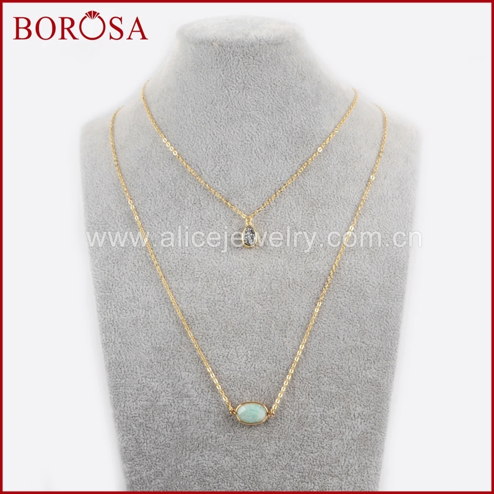 

BOROSA 5pcs Drusy Necklaces Teardrop Rainbow Titanium Druzy With Oval Multi-kind Stone Pendant Necklace for Women ZG0352