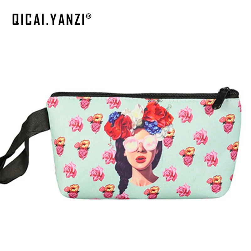 

QICAI.YANZI 3D Cosmetic Bags Printed Lip Dot Monkey Pattern Fashion 2017 Travelling Necessaries for Women Makeup Organizer P508