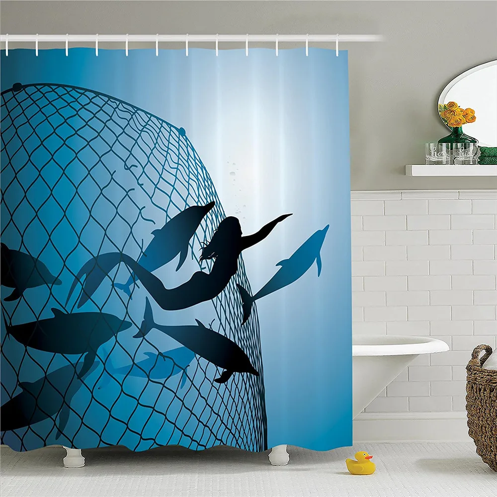 Mermaid Decor Shower Curtain Set A Rescues Flight Of Mermaid Decor Shower Curtain Set A Rescues Flight Of Dolphins From Fishing Net Freedom Diver Bathroom Accessories In Curtains Home