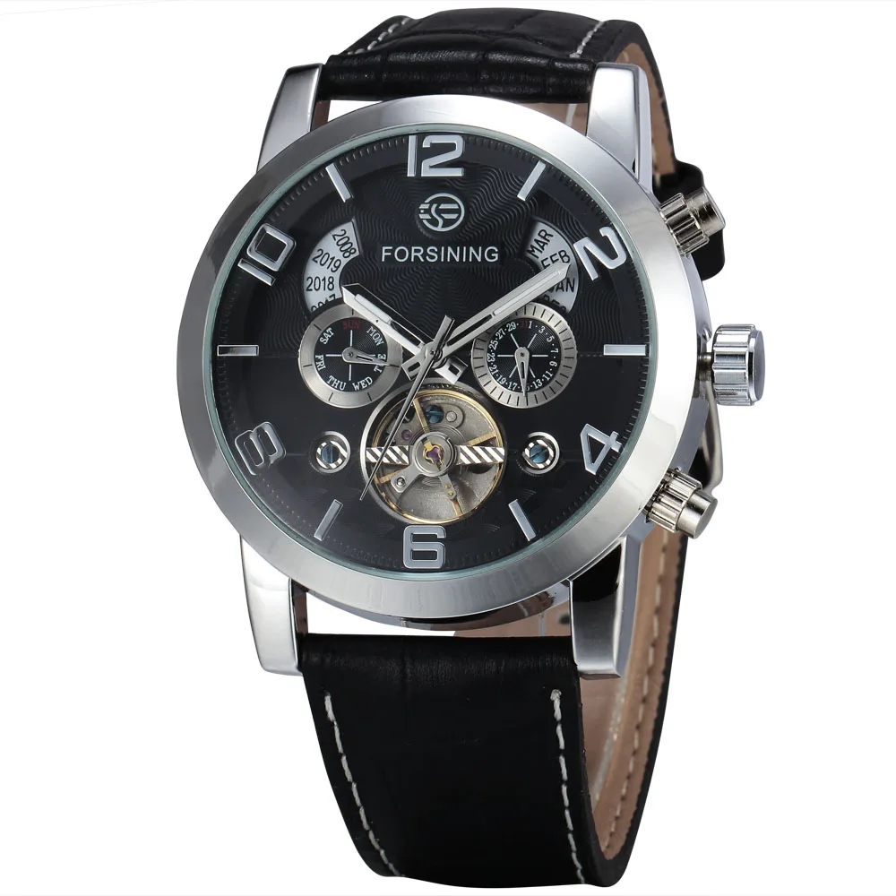 Мужские часы Forsining,, Лидирующий бренд, Роскошные, мужские, известные часы, автоматические, механические, с календарем, с датой, турбийон, наручные часы для мужчин - Цвет: SILVER BLACK