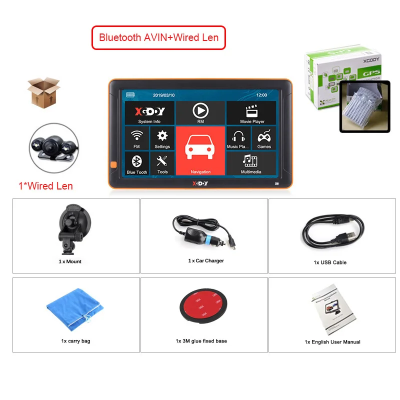 GPS BT -Wired Len XGODY 9 ''Автомобильный gps навигатор Bluetooth AVIN 256 Мб 8 Гб Камера заднего вида Navitel Карта Европы Sat Nav Автомобильный навигатор gps - Размер экрана, дюймов: GPS BT -Wired Len
